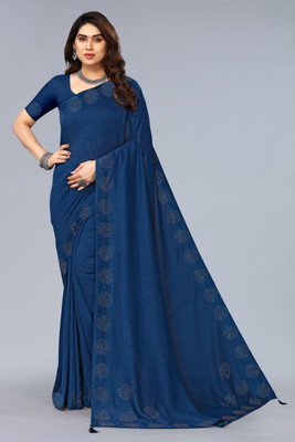 Madhur milan Solid/Plain Daily Wear Art Silk Saree(Dark Blue)