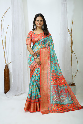 HouseOfCommon Digital Print Banarasi Cotton Silk Saree(Multicolor)