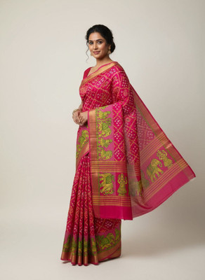 vasulaxmi Printed, Woven Bandhani Cotton Blend Saree(Multicolor)