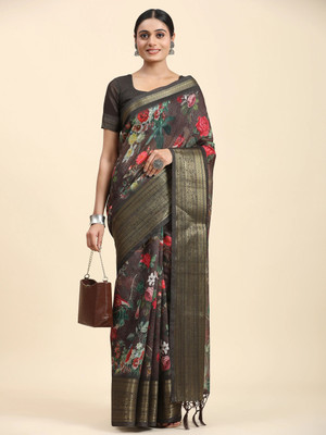 Rachna Floral Print Bollywood Viscose Rayon Saree(Multicolor)