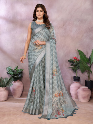 DHANLAXMISAREE Digital Print Daily Wear Linen Saree(Multicolor)