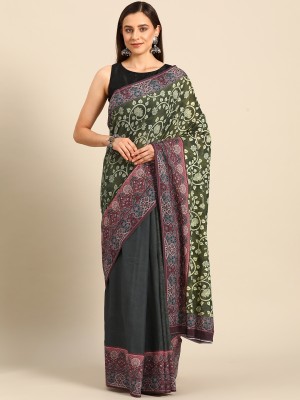 BUTA BUTI Printed Daily Wear Pure Cotton Saree(Green)