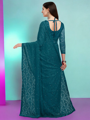 NEXA Self Design Bollywood Net Saree(Blue)