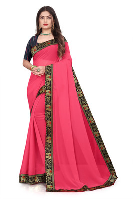 AVSAR TRENDZ Solid/Plain Bollywood Georgette Saree(Pink)