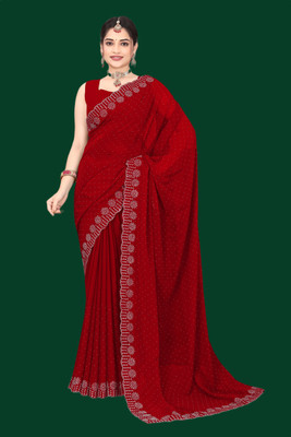 Shiv Febric Embellished Sambalpuri Chiffon Saree(Red)