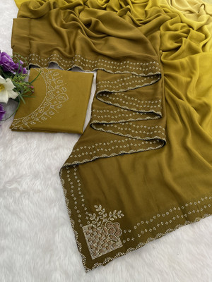 Zari and Ziba Embroidered Bollywood Georgette Saree(Yellow)