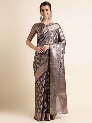 SHRIMAY Floral Print Bollywood Net, Organza Saree(Grey)