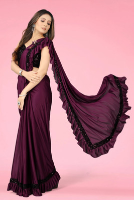 Snehdeep Embellished Bollywood Lycra Blend Saree(Purple)