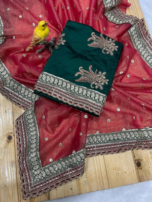 ASHNANTI Embroidered Bollywood Net Saree(Red)