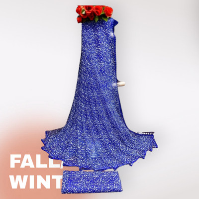 MAAFAB Self Design Bollywood Net Saree(Blue)