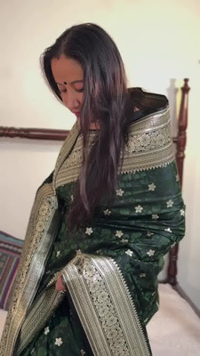 WOMENELEGENCE Printed Banarasi Pure Silk Saree(Green)
