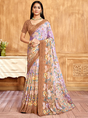 Divastri Printed Bollywood Crepe Saree(Beige)
