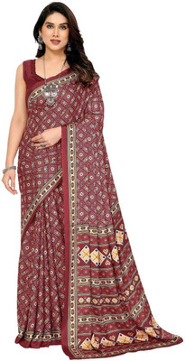 ROOP SUNDARI SAREES Geometric Print Daily Wear Crepe Saree(Maroon)