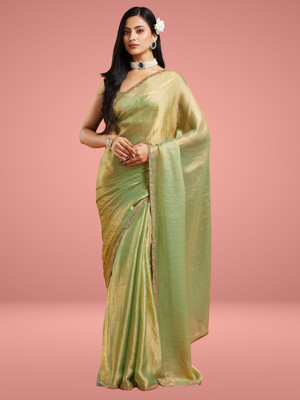 LOROFY Solid/Plain Bollywood Jimmy choo Saree(Green)