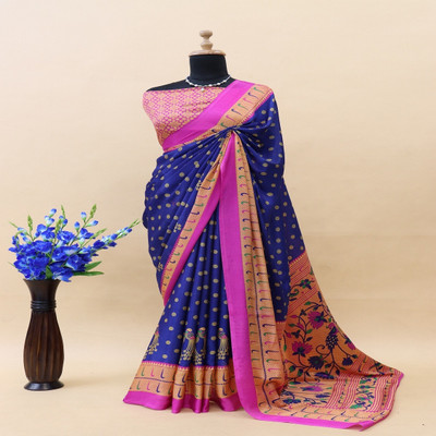 womensaree Printed Bollywood Crepe Saree(Green)