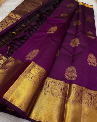 MIRMAN Woven Banarasi Pure Silk Saree(Purple)