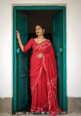 Neha Creation Hub Self Design Jamdani Pure Cotton Saree(Red)