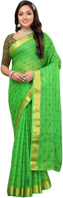 Aardiva Woven Bollywood Chiffon Saree(Green)