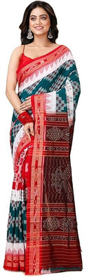 handloom paridhaan Temple Border, Woven Handloom Handloom Pure Cotton Saree(Green, Red)