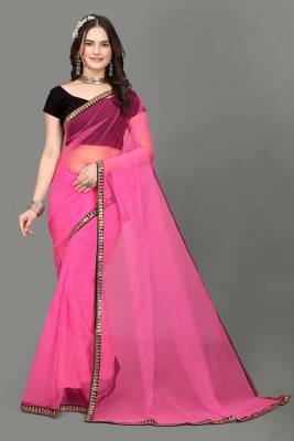 AreWah Self Design Bollywood Net Saree(Pink)