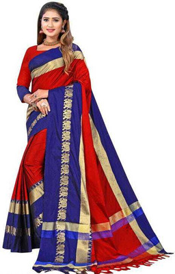 pakeeza Animal Print Kanjivaram Cotton Silk Saree(Red)