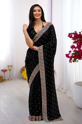 Anjani Textile Embroidered, Embellished Bollywood Georgette Saree(Black)