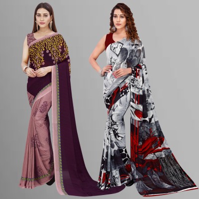 kashvi sarees Paisley, Floral Print, Printed Bollywood Georgette Saree(Pack of 2, White, Purple, Pink)