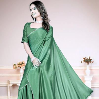 Infyshopy Fashions Solid/Plain, Self Design Bhagalpuri Georgette Saree(Green)