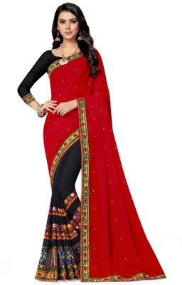 SERONA FABRICS Self Design, Embroidered, Woven Bollywood Georgette, Jacquard Saree(Red, Black)