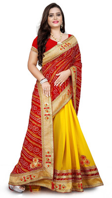 DRESSFLEX Printed Bandhani Georgette Saree(Yellow)