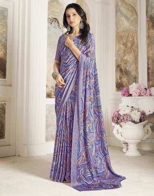 Samah Floral Print, Paisley, Geometric Print, Printed Bollywood Silk Blend, Crepe Saree(Purple, Multicolor)
