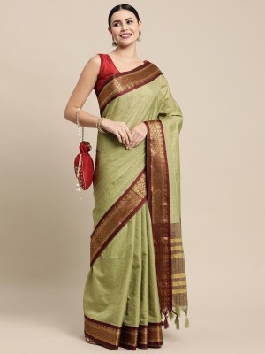 Pandadi Saree Checkered Daily Wear Cotton Silk Saree(Light Green)