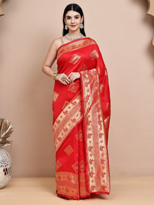 Sidhidata Woven Banarasi Jacquard Saree(Red)