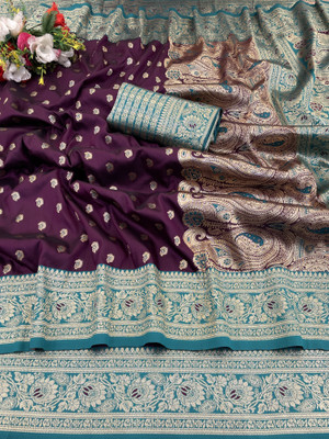 Divastri Woven, Self Design Kanjivaram Silk Blend, Pure Silk Saree(Magenta, Light Green)