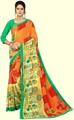 Vimalnath Synthetics Printed Daily Wear Georgette Saree(Orange)