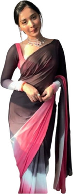 JATADHAR FAB Dyed Ready to Wear Georgette Saree(Pink)