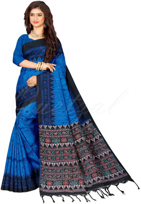 Quetzal Printed, Self Design Sambalpuri Pure Cotton Saree(Blue)