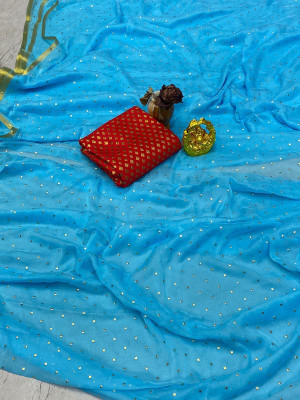 HouseOfCommon Embellished Bollywood Polyester Saree(Light Blue)