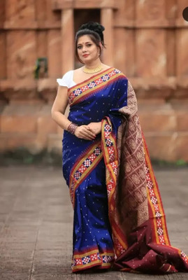 Imransaree Temple Border Sambalpuri Nylon Saree(Blue)