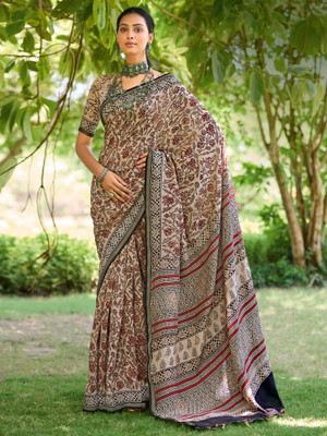 Divastri Printed Daily Wear Cotton Blend Saree(Beige)