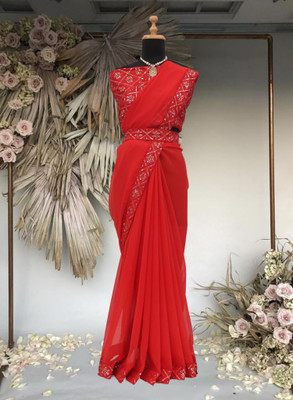 Kalavrit Creation Embroidered Bollywood Georgette Saree(Red)