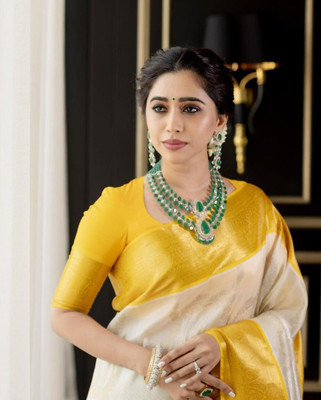 CENTURY CREATION Printed Banarasi Art Silk Saree(Yellow)