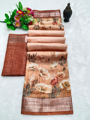 HouseOfCommon Printed Kanjivaram Pure Cotton, Cotton Silk Saree(Orange)