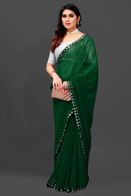 VEERAETHNIC Woven, Embellished Daily Wear Georgette Saree(Green)