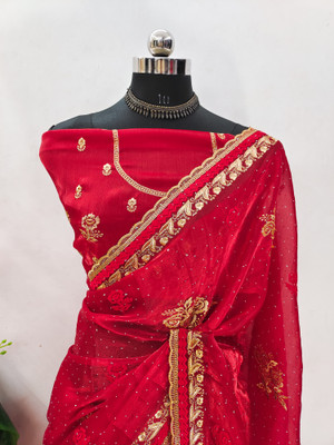 MIYANIFAB Embroidered Bollywood Jimmy choo Saree(Red)