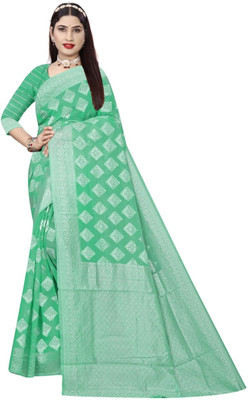 siddharth textiles Self Design Banarasi Cotton Silk Saree(Dark Green)