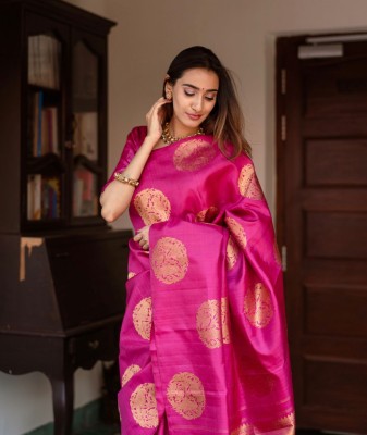 V V FASHION Woven Banarasi Pure Silk Saree(Pink)