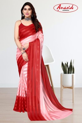 Anand Sarees Striped Bollywood Satin Saree(Red, Pink)
