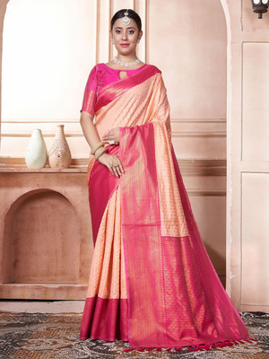 ANOUK Woven Kanjivaram Silk Blend Saree(Orange)