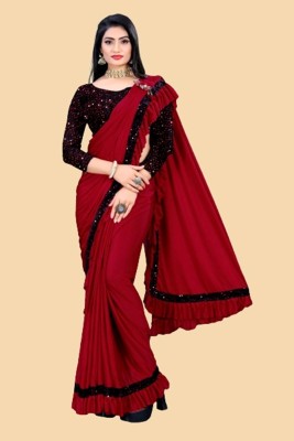 Apnisha Embellished Bollywood Lycra Blend Saree(Red)